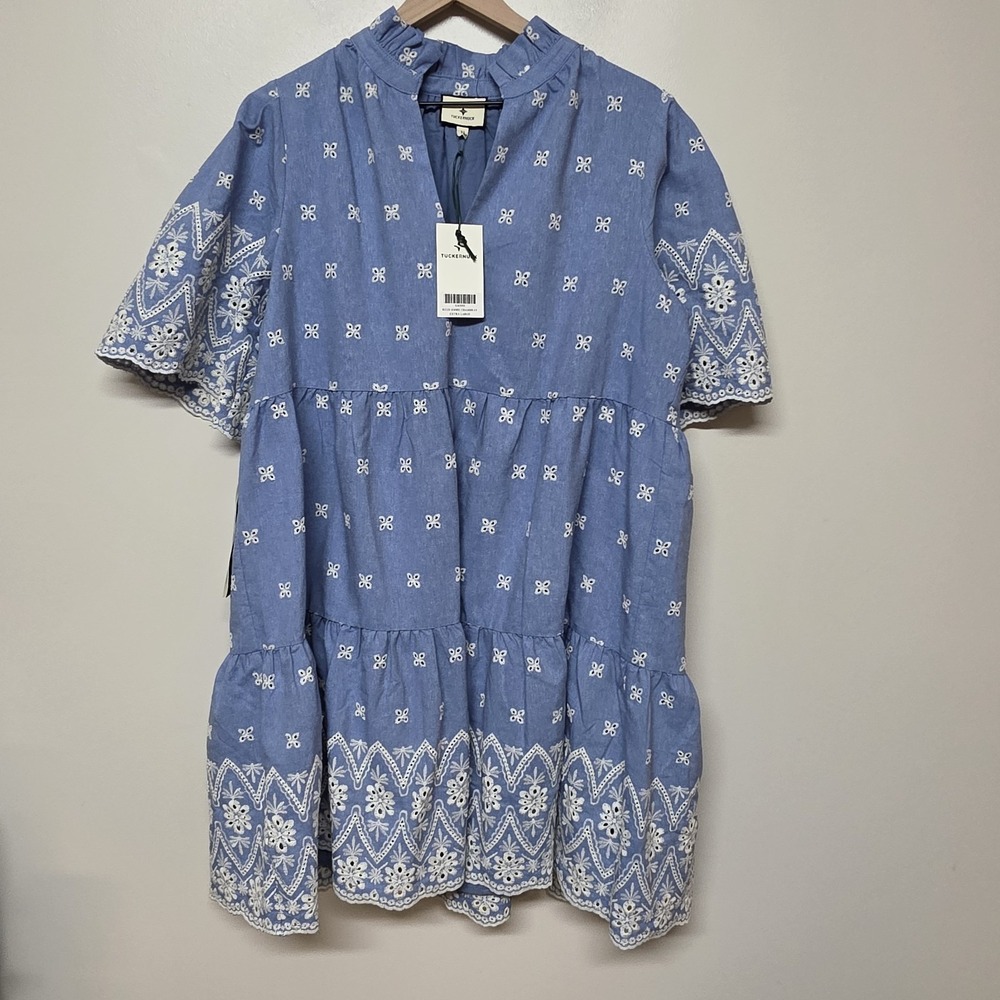 TUCKERNUCK Chambray Embroidered Crawford Dress Sz XL NWT Retail $188 Tuckernuck - Picture 2 of 9